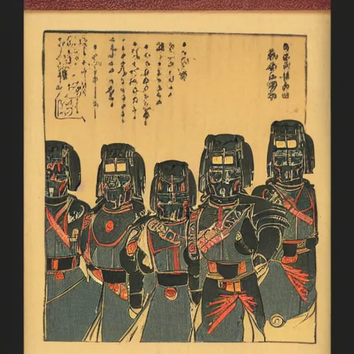 Prompt: late meiji period, colored woodblock print, imperium space marine
