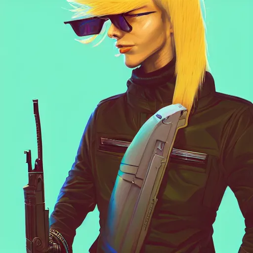 Image similar to a portrait of an anthropomorphic cyberpunk blond terrier! holding a shotgun, fantasy, elegant, digital painting, artstation, concept art, matte, sharp focus, illustration, art by josan gonzalez