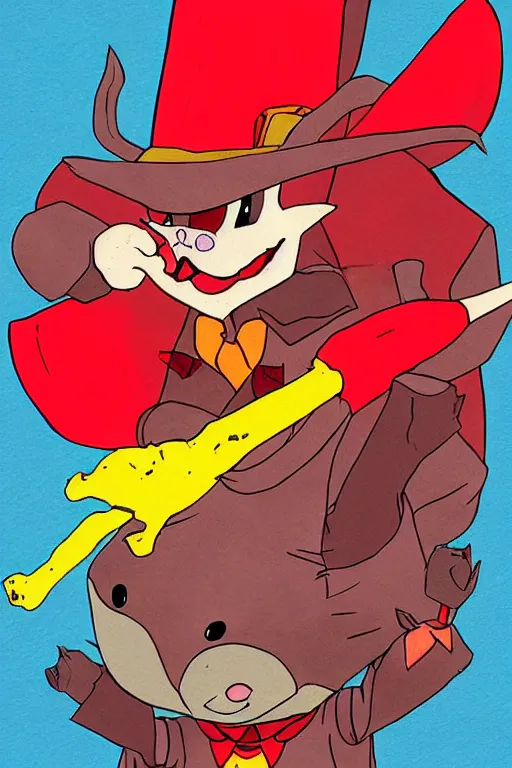 Image similar to red magician killing rabbit, art by tafy laplanche, colored by food colorhunt