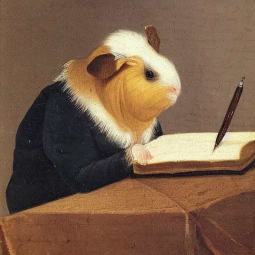 Prompt: a 1 8 th century painting of a guinea pig writing a letter, realistic oil paint