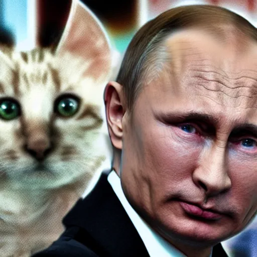 Image similar to vladimir putin. kitten ears. anime matte painting