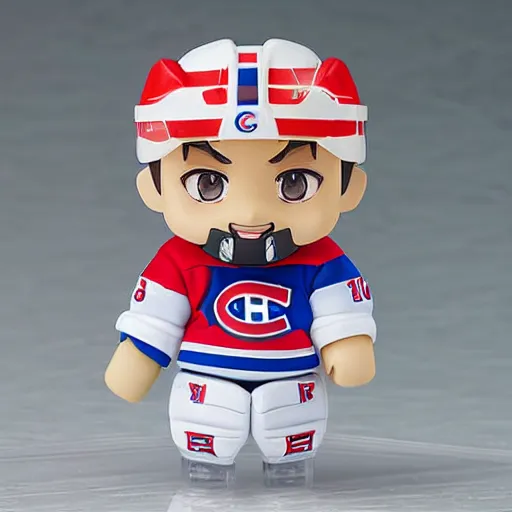 Image similar to high quality portrait flat matte painting of cute Nendoroid figurine of Carey Price Goaltender, in the style of nendoroid and manga NARUTO, number 31 on jersey, Carey Price Goaltender, An anime Nendoroid of Carey Price, goalie Carey Price, number 31!!!!!, full ice hockey goalie gear, Montreal Habs Canadiens figurine, detailed product photo, flat anime style, thick painting, medium close-up