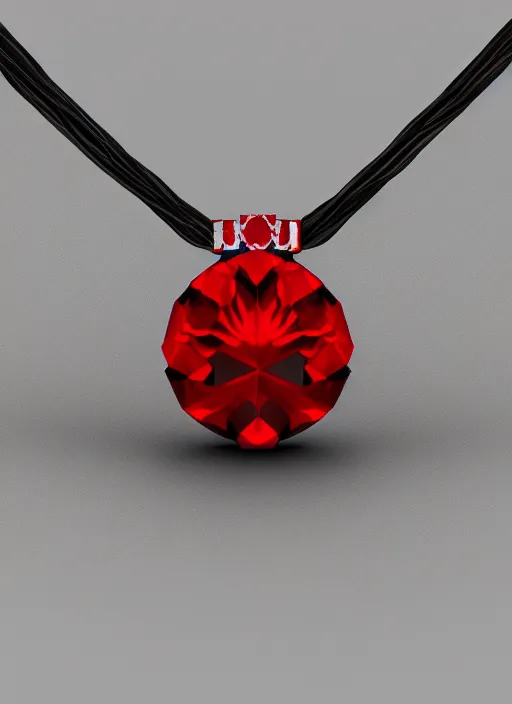 Image similar to object render of a black necklace with a fiery red diamond pendant, Unreal 5, DAZ, hyperrealistic, octane render, dynamic lighting