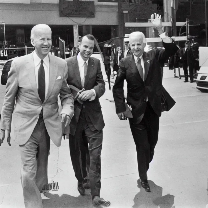 Image similar to Joe Biden walking with Lee Harvey Oswald as walmart