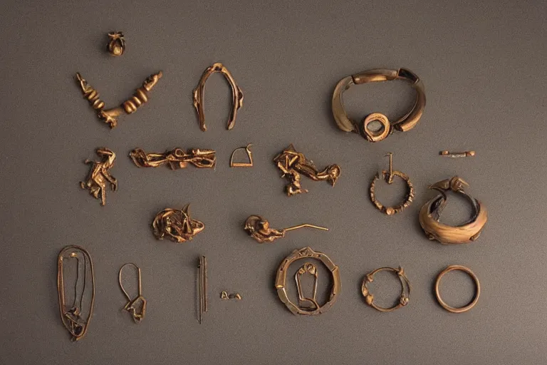 Prompt: “bronze male jewelry of unknown civilisation, science fiction, studio photography”