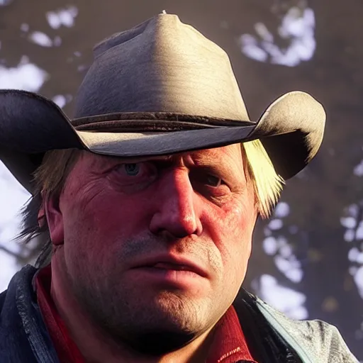 Image similar to Boris Johnson in Red Dead Redemption 2, game screenshot