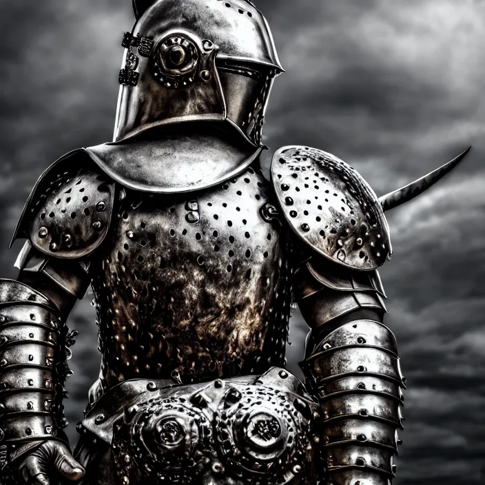 Image similar to photo of a warrior with metal bear themed armour, highly detailed, 4 k, hdr, smooth, sharp focus, high resolution, award - winning photo