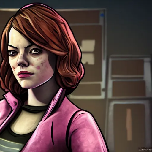 Image similar to emma stone carter portrait, borderlands, tales from the borderlands, the wolf among us, comic, cinematic lighting, studio quality, 8 k