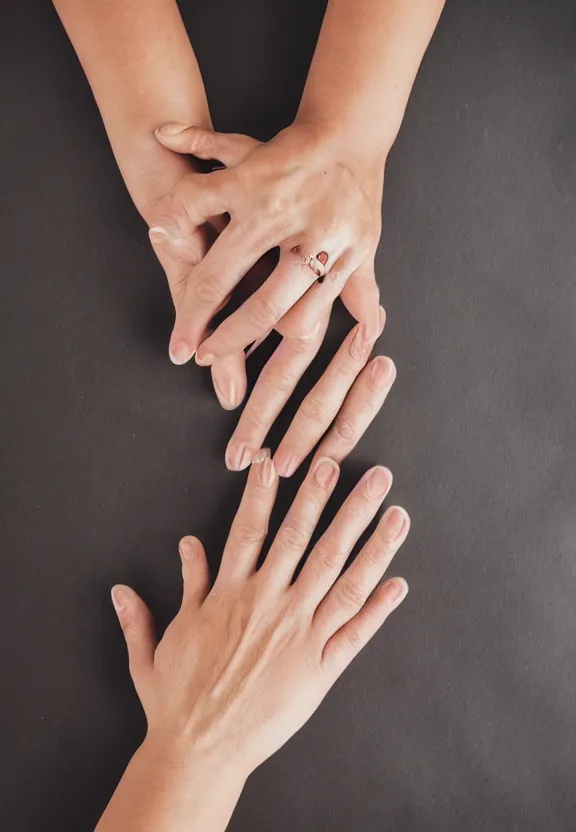 Image similar to an instagram photo of one ultra detailed woman's palm with 5 fingers lying on the table, instagram photo, studio photo