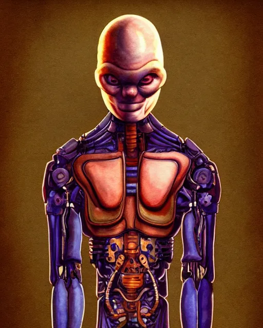 Image similar to a watercolor painting full body character portrait of a humanoid machine mutant in the style of moebius in the style of leonard boyarsky trending on artstation deviantart pinterest detailed photorealistic highlights and shadow hd 8 k post - processing high resolution