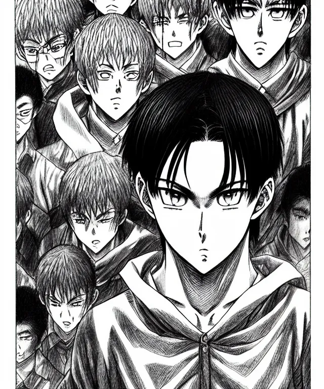 Image similar to A manga about a young shaved-headed scarred male. Perfect faces, sharp high quality manga, fine details, straight lines, architecture in the background, masterpiece, highly detailed drawing by Tatsuki Fujimoto, Itou Junji, Kentaro Miura