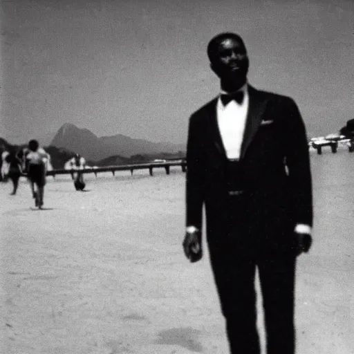 Image similar to vintage photo of a black man wearing a black suit in rio de janeiro