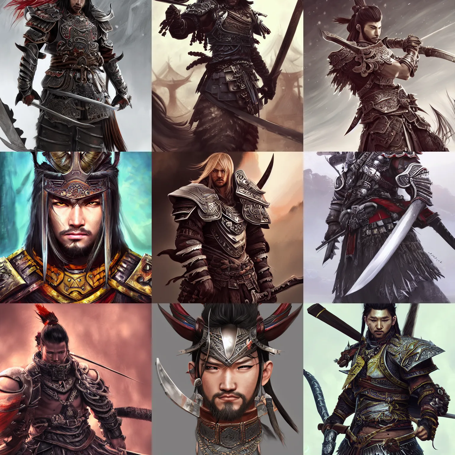 Prompt: realistic detailed semirealism warrior man wearing samurai armor. male_character, long_hair, FFXIV, iconic character splash art, Detailed, detailed metal textures, 4K high resolution quality artstyle professional artists WLOP, Aztodio, Taejune Kim, Guweiz, Pixiv, Instagram, Artstation