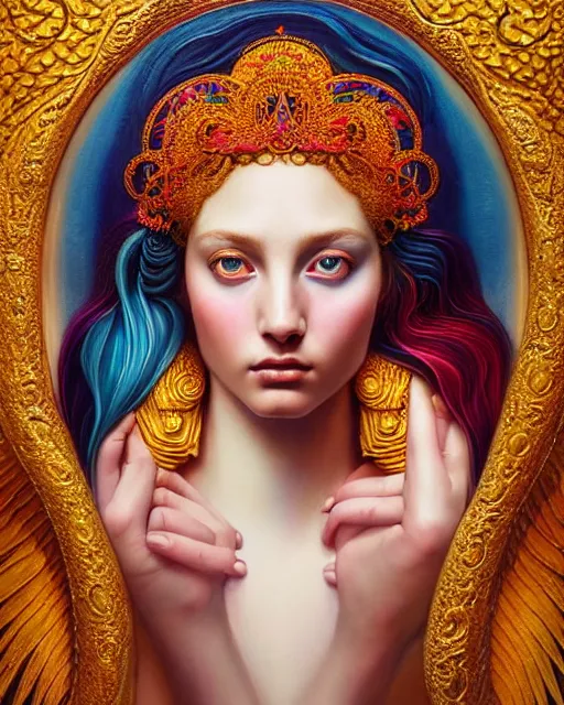 Image similar to portrait of the beautiful young goddess of water, unusual beauty, etheric, outworldly colours, emotionally evoking symbolic metaphors, head in focus, ornamental, intricate, elegant, highly detailed hyperrealistic painting, artstation, concept art, painterly, golden ratio, sharp focus, illustration, art by sarah joncas,