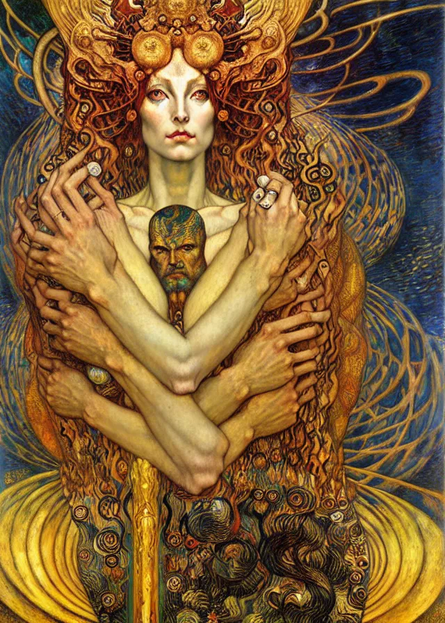 Image similar to Divine Chaos Engine by Karol Bak, Jean Delville, William Blake, Gustav Klimt, and Vincent Van Gogh, symbolist, visionary