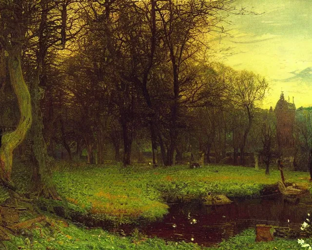 Image similar to beautiful landscape painting by viktor vasnetsov and john atkinson grimshaw and albert bierstadt, 4k