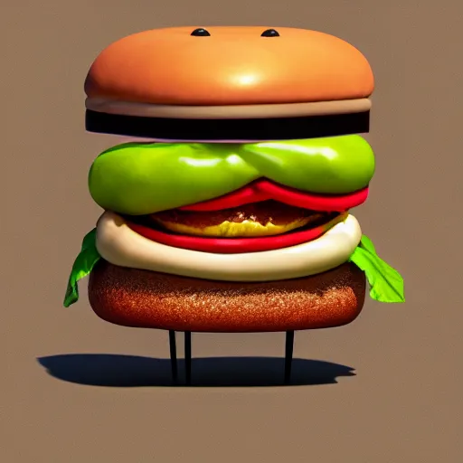 Image similar to anthropomorphic hamburger, photo, detailed, 4k