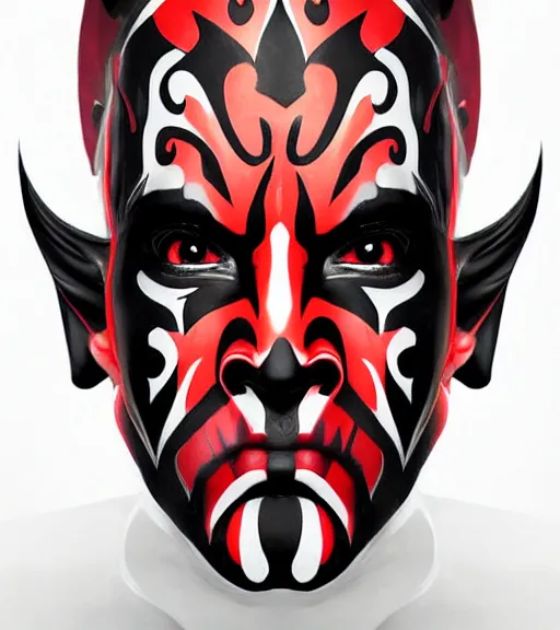 Image similar to beautiful male character inspired by venice carnival and pop art darth maul | | digital artwork made by greg rutswork, anna dittmann and lois van barlee, symmetrical, anatomically correct