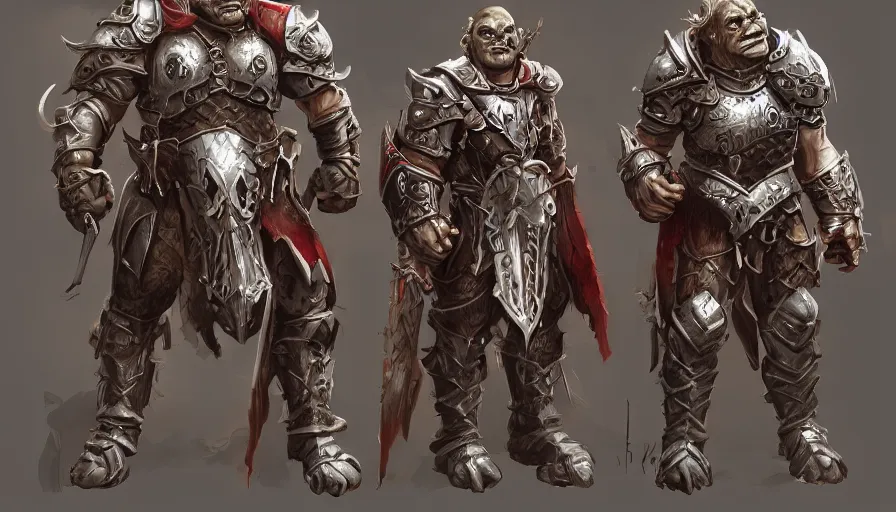 Image similar to three different views of orcs in armour, intricate beautiful concept art by senior character artist, trending on artstation, artstation hd, full body