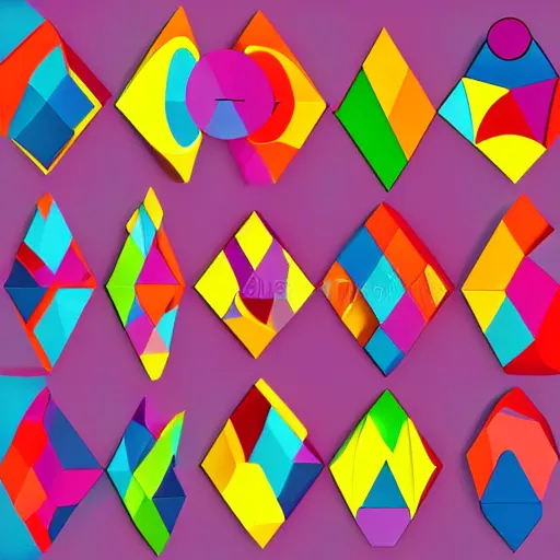 Image similar to pop art, 3d illustration, symmetrical shapes with different colors