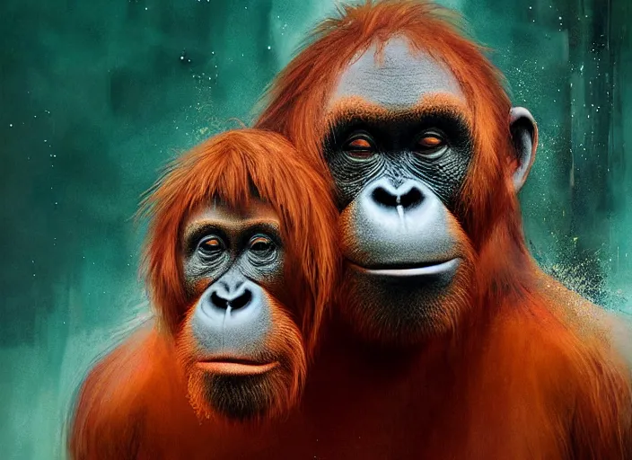 Prompt: orangutang portrait, photorealistic, highly detailed, art by simon stalenhag, raymond swanlad and alberto seveso
