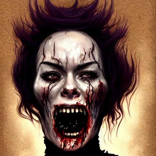 Image similar to color head portrait of lena headey screaming in agony as a zombie, 7 days to die zombie, gritty background, fine art, award winning, intricate, elegant, sharp focus, cinematic lighting, digital painting, 8 k concept art, art by michael hussar, art by brom, art by guweiz and z. w. gu, 8 k