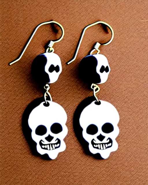 Prompt: spooky cartoon skull, 2 d lasercut earrings,