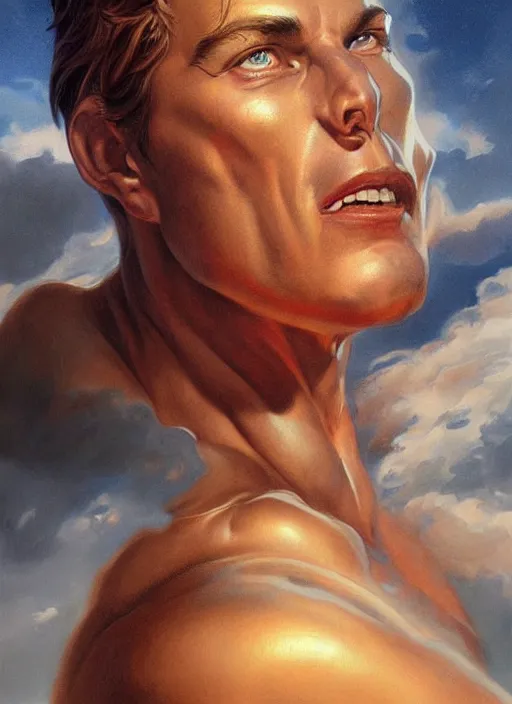 Prompt: a magical portrait of the god of strength, art by boris vallejo and greg danton and denys tsiperko, detailed, hyperrealism, artstation