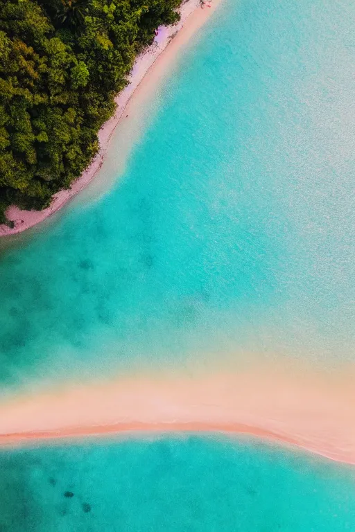 Image similar to Drone Photo of a Beach, turquoise water, calm, volumetric lighting, summer, Cinematic, award winning, highly detailed, photo print.