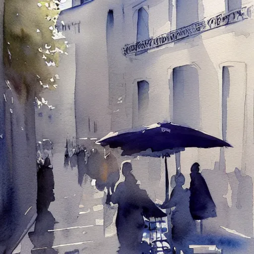 Prompt: very beautiful watercolor painting for paris streets, artstation.