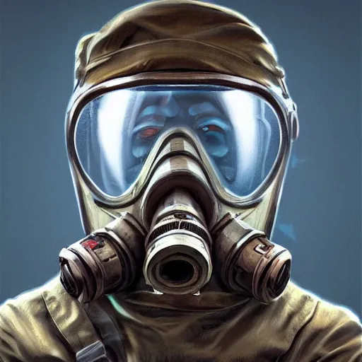 Image similar to concept art of gas mask by jama jurabaev, brush hard, artstation, cgsociety, high quality, brush stroke