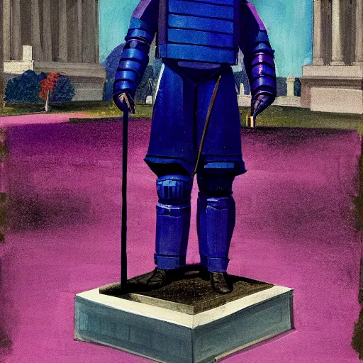 Image similar to Pusha T standing in front of Washington DC capitol hill in the 19th century wearing purple and blue robot mech armour suite in naturalistic technique, bold brushwork, light and shadow, depth. Sense of movement H 576