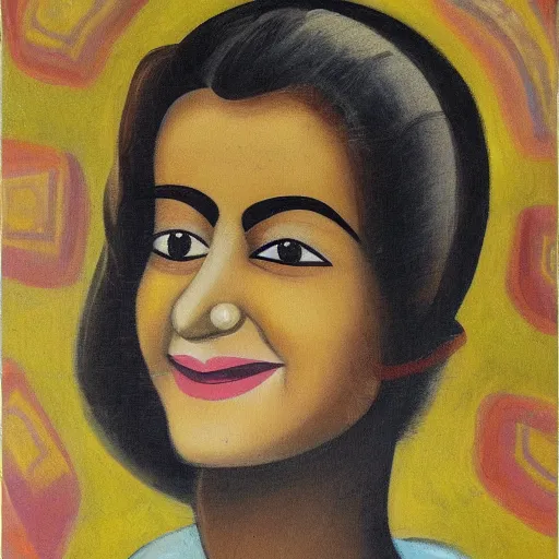 Image similar to representation of a young woman with a happy face in the year 1946 by the Indian painter Sawlaram Haldankar