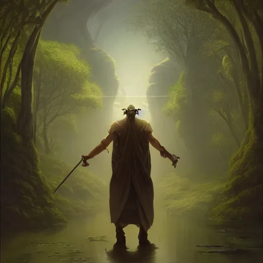 Image similar to A white mafia man with a green aura surrounding his entire body by andreas rocha and john howe, and Martin Johnson Heade, featured on artstation, featured on behance, golden ratio, ultrawide angle, f32, well composed, cohesive.69:1