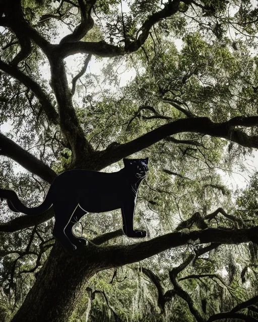 Image similar to a panther in the shade of a big tree during a thunderstorm. Award winning animal photography, dslr, lightning, forest, filmic, portrait.