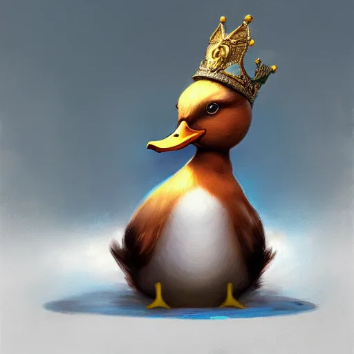 Prompt: A duck wearing a crown, snide expression on his face, sitting on a throne, digital art, artstation, Mandy Jurgens, CGSociety, WLOP