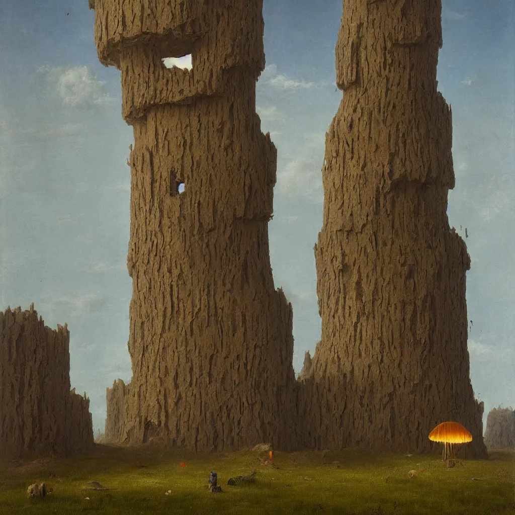 Prompt: a single colorful!! simple! fungus tower clear empty sky, a high contrast!! ultradetailed photorealistic painting by franz sedlacek, jan van eyck, simon stalenhag, james gilleard, hard lighting, masterpiece, png