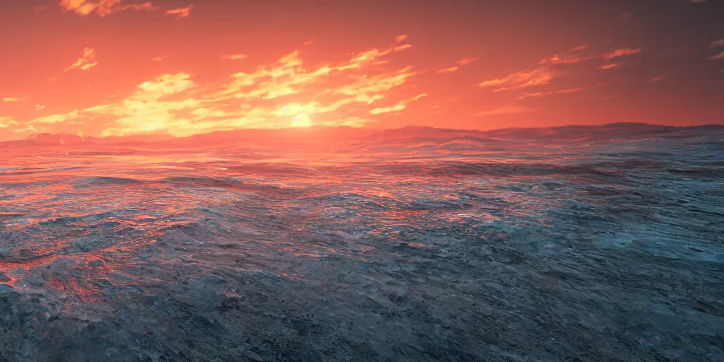 Image similar to a photo of a beach at sunset, turbulent sea, high coherence, highly detailed, high quality, 8K, path tracing, breathtaking landscape, cinematic lighting, concept art, octane render, unreal engine 5, trending on Artstation, soft light, godrays, complementary colors, natural lighting
