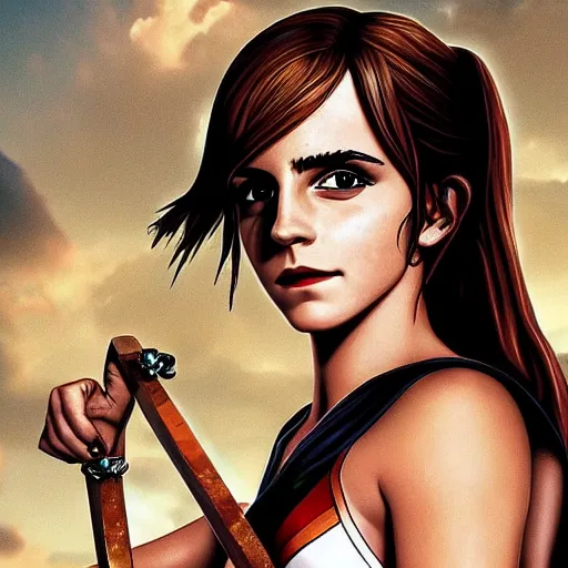 Image similar to a full-body portrait of emma watson as nami from one piece