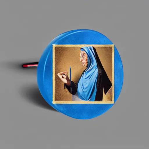 Prompt: blue nun, clutch yo - yo, transgender, photorealistic