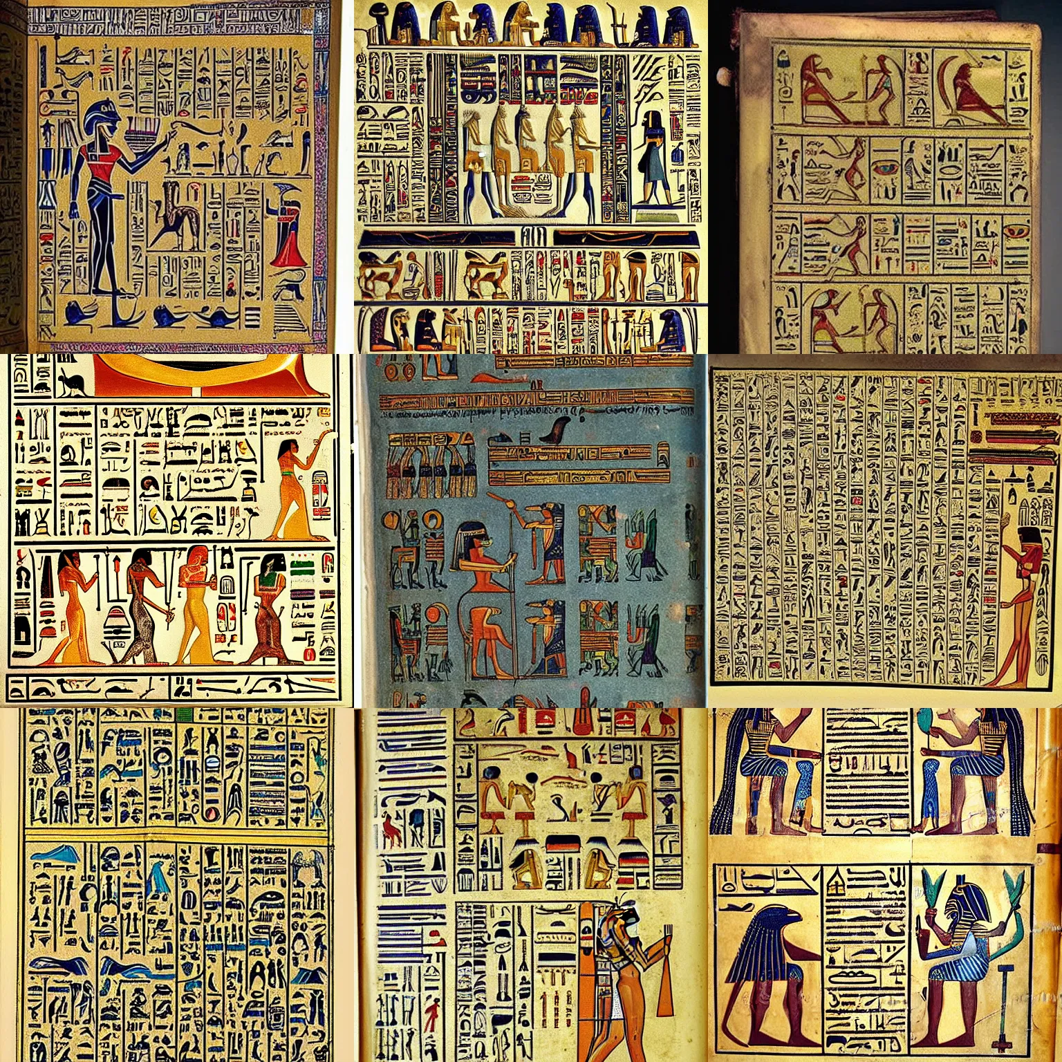 Prompt: page of magic book full of egyptian hieroglyphs