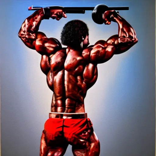 Image similar to rambo, 1 9 8 6, bill cosby, muscular, defined, shouting, oil on canvas octane render