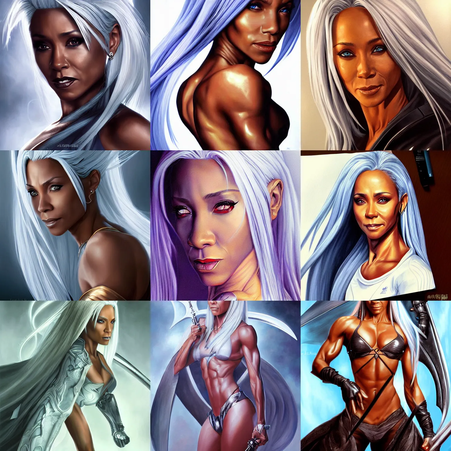 Prompt: a painting of jada pinkett smith as sephiroth by artgerm, highly detailed, atmospheric lighting, attractive female, deviantart