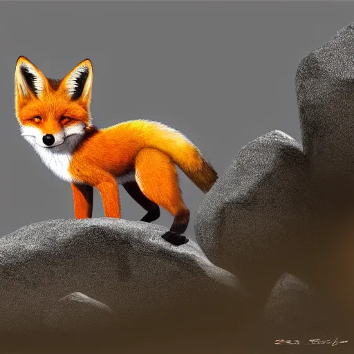 Prompt: gree fox on a rock, professional digital art, 4 k