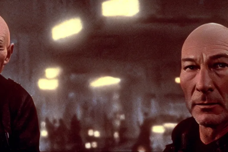 Image similar to film still patrick stewart in blade runner, 8 k