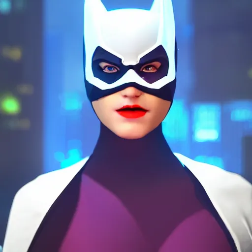 Image similar to Batgirl face cyberpunk style cinematic lighting super-resolution microscopy