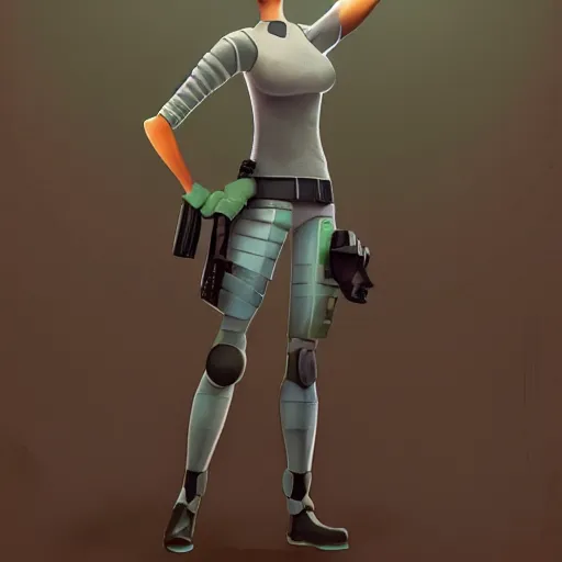 Image similar to a 3 d concept art of a armed sci - if girl by pixar studio.