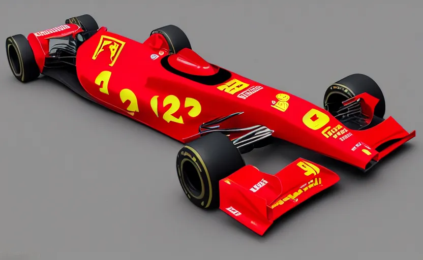 Image similar to retro futuristic ferrari formula 1 car inspired by f 1 2 0 2 1 concept and ferrari 6 4 3, modeled in blender, rendered with octane,