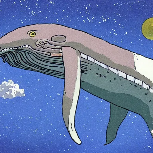 Prompt: huge space whale, Miyazaki style, Studio Ghibli