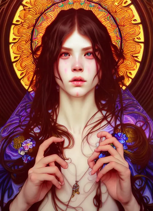 Image similar to overlord, psychedelic, portrait, highly detailed, deep focus, elegant, digital painting, smooth, sharp focus, illustration, ultra realistic, 8 k, art by artgerm and alphonse mucha